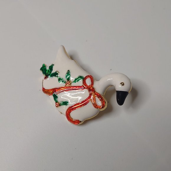White Enamel Christmas Goose Brooch - Picture 3 of 10